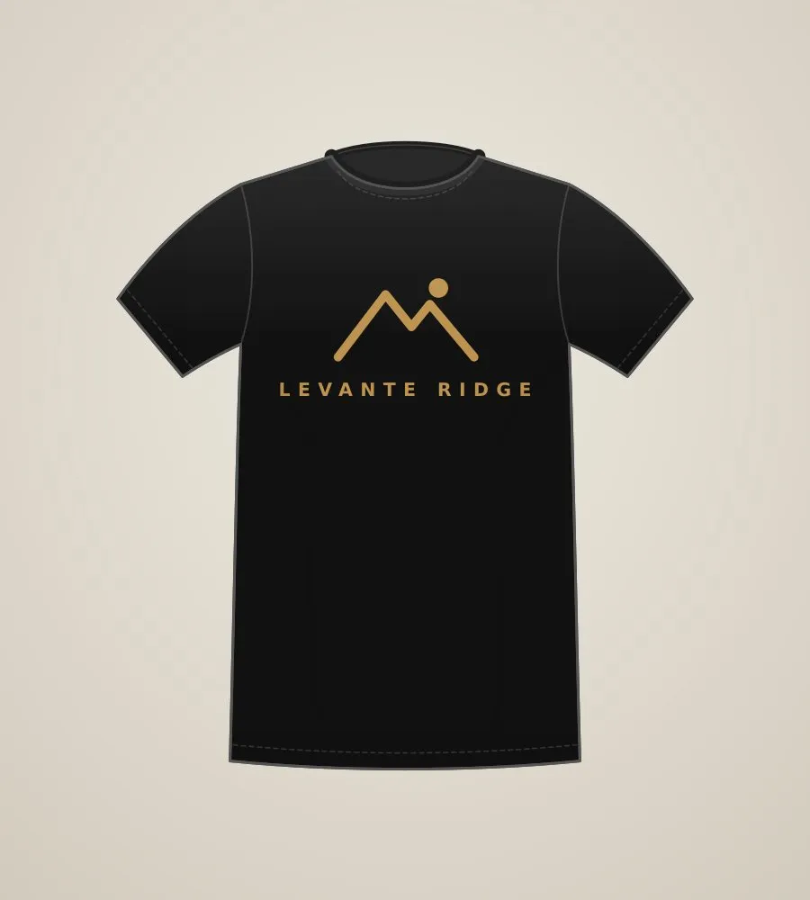 Black crew tee, brass screen print